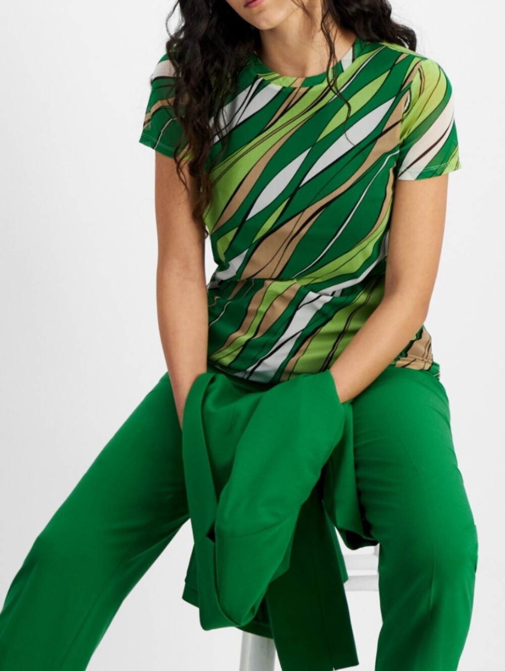 BAR III Mesh Green Retro Print Y2K Top Sz M